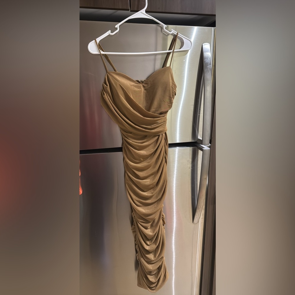 Elegant Tan Draped Dress